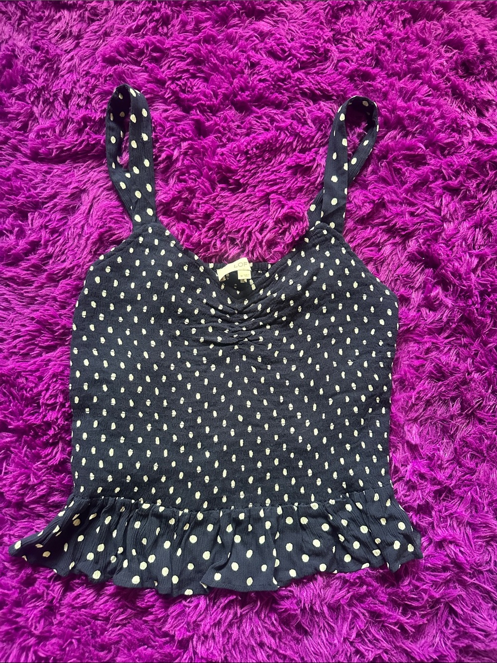 LOFT Navy Polka Dot Ruffle-Hem Cami